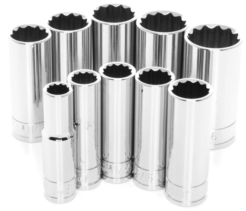 Performance Tool W38600 3/8-Inch Drive 12pt SAE Deep Wall Deep Socket Tool Set for Garages and Workshops, Chrome, 10 pieces - Image 2